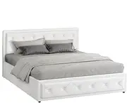 ALFORDSON Bed Frame with Gas Lift Storage Base Double Size, Bed Platform Foundation with Boucle Fabric Upholstered Tufted Headboard for Mattress Topper, Della Boucle White
