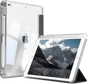 KVTVOU iPad 9th Generation (2021) / iPad 8th Gen (2020) / iPad 7th Gen (2019) Case with Pencil Holder, Auto Sleep/Wake, Clear Hard PC Back Shell Slim Trifold Stand Cover for ipad 10.2 inch, Black