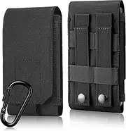 IronSeals Tactical Molle Phone Cover Case, Heavy Duty Loop Belt Holster Pouch with Flag Patch for iPhone 15 Pro Max/15 Pro/14 Plus/14 Max/14 Pro/13 Max/12 Max/11 Max, Black #A, (NEW037)