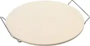 Point-Virgule Pizza Stone for Oven with Metal Holder for Serving, Pizza Stone Grill Accessories, Round 34 cm Diameter