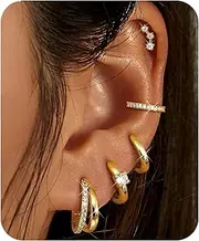 [Kakonia] 3-5 Pairs Silver Stud Hoop Earrings Set for Women 14K Gold Plated Hoop Earrings Stacks Hypoallergenic Small Chunky Hoop Earrings Cartilage Gold Earring Studs for Multiple Piercings