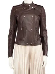 Brown Leather Blend Biker Jacket