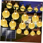 2-Pack 64FT 100 LED Crystal Globe Solar Christmas Lights Outdoor Warm White