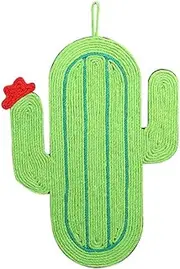 Sisal Cat Scratching Mat with Cactus Mouse Cat Shape Options, Wall-Hanging Scratch Pad with Non-Slip Base, Claw Care Rug for Indoor Cats (Cactus)