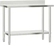 vidaXL Stainless Steel Kitchen Work Table with Backsplash - 110x55x93cm - Silver Prep Station for Restaurant, Bar, Commercial Use