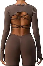 [AYTDNEHGK] Women Yoga Shirts Crop Top Long Sleeves Backless Shirts for Women Yoga Sports Fitness Gym Clothes Tops