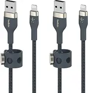 Belkin BoostCharge Pro Flex Braided USB Type A to Lightning Cable (2M/6.6FT), MFi Certified Charging Cable for iPhone 13, 12, 11, Pro, Max, Mini, SE, iPad and More, 2-Pack, Blue