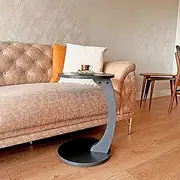 C-Shaped Round End Table with Rolling Wheels: A Movable, Space-Saving Side Table Perfect for Sofas, Living Rooms, Bedside Areas, and Optimizing Small Living Spaces | Anthracite