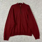 Peter Millar Men's Size 2X Red Merino Wool Long Sleeve 1/4 Zip Pullover Sweater