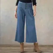 NWT Sundance Bethany Wide Leg Jeans Cropped Pleated Size 12