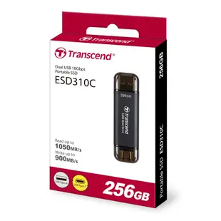 Transcend 創見 ESD310C 256G USB3.2 Type A+C 雙介面行動固態硬碟-太空黑 (TS256GESD310C)