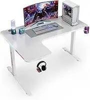 MIUZ RGB LED Gaming Desk Computer Home Office Writing Desk Racer Table Carbon Fiber Table with Cup Holder and Headphone Hook (White, 160cm)
