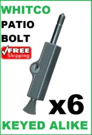 6x WHITCO PATIO BOLT W2206311C4 KEY SLIDING DOOR LOCKABLE KEYED ALIKE SILVER