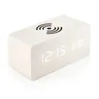 Voice Control Wooden Digital Alarm Clock Wireless Charging Temperature Date Nigh