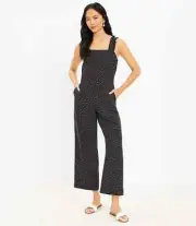 New LOFT 16 Jumpsuit Black White Polka Dot Square Neck Ruffle Wide Leg Dotted