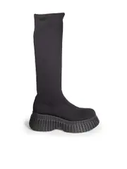 Black Knee High Tall Chunky Boots