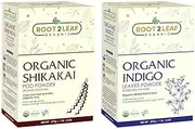 Root2Leaf Organic Pack of 2 Indigo Leaf & Shikakai Powder For Natural Hair Color And Repairs Damage Hair for Men and Women (227 Gms)