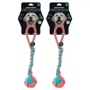 2x Paws & Claws Pet Dog 42cm Stretch/Fetch TPR/Braided Rope Knot Ball Tugger Toy