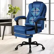 [ALFORDSON] Massage Office Chair with 150°Recline, Ergonomic Gaming Executive Computer Racer Chair with Adjustable Height & 360°Swivel, Home Desk Chair with Lumber Back Support Footrest, Velvet Blue
