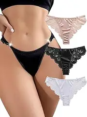 [Nolrahiur] Women Satin Lace Panties Sexy Underwear Soft G-String Thongs Cheeky Lingerie Bikini Brief