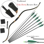 52" Archery Takedown Recurve Bow Tradtiional Wooden Bow & 6pcs Arrow Hunting SET