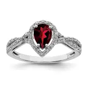 Sterling Silver Rhodium-plated Diamond u0026 Garnet Ring