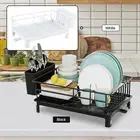 Dish Drying Rack Carbon Steel Dish Drainer with 4 Grooved Drainage Pipe GoVgx
