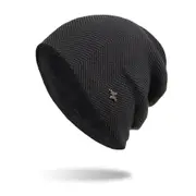 Thick Knitted Wool Hat Winter Warm Cap Men Women Beanie Fleece Ski Skating Cap Black