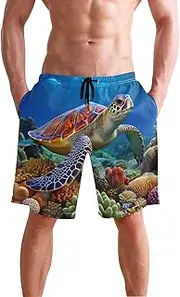 [XYMZR] Turtle Swimming Coral Men's Swim Trunks Quick-Dry Bathing Suit Swimming Board Shorts S