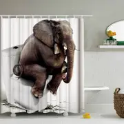 Catzon 3D Printing Elephant Shower Curtain Bathroom Decor with 12 Hooks-4