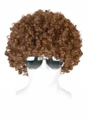 Brown Tight Curl Round Afro Wig man costume one teen adult retro clown stage