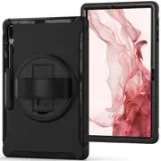 For Samsung Galaxy Tab S8+ Plus 12.4 SM-X800 /X806 Shockproof Case With S-Pen Holder Heavy Duty Military Grade Rotating Cover (Black)