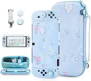 FUNDIARY Blue Cartoon Dog Travel Case for Nintendo Switch OLED, Shockproof Hard Carrying Case for Switch Console with Cute Protective Shell, Screen Protector, Adjustable Shoulder Strap & 2 Thumb Caps