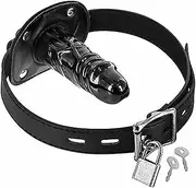 Generic BDSM Gag with Dildo Penis Mouth Gag Dildo Gag with Lock Lockable Silicone Ball Gag Restraint Adjustable Leather Strap for Women SM Bondage Erotic Sex Toy Large (10cm)