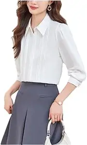 [Generic] Women's Long-Sleeved Shirtscasual Chiffon Shirt Loose Version Work Office Shirt Tops