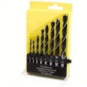 8-Piece Woodworking Drill Bit Set High Carbon Steel Brad-Point Tip 3mm to 10mm Fits Hand Electric Drills with Plastic Ca