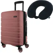 Pierre Cardin 54cm CABIN Hard Shell Suitcase in Rose + BONUS Travel Neck Pillow LC400