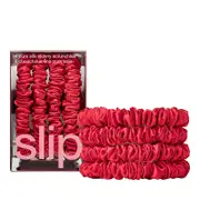 slip Pure Silk Back to Basics Skinny Scrunchies in Red, Set of 4