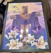 Custom Made Completed diamond painting With Frame He Is Risen 50x70 Cm Cross
