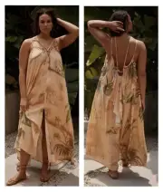 NWT Anthropologie Tahnee Kelland Strappy Maxi Dress S Peach Open Back Beach