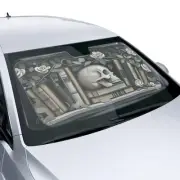 Gray Aesthetic Dark Academia Skull Books and Roses Goth Car Decor