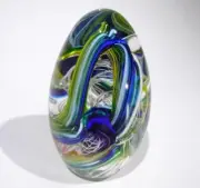 HAND BLOWN GLASS PAPERWEIGHT, BLUE GREEN AQUA PURPLE MORE, DIRWOOD, n3857