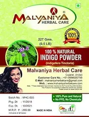 Malvaniya Herbal Care Indigo powder (Indigofera Tinctoria) for Hair and Beard Dye/Hair Colour (227 Grams)