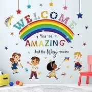 wondever Reading Corner Rainbow Wall Decals Kids Inspirational Quotes You are Amazing Peel and Stick Wall Art Stickers for Reading Room Classroom Kids Room