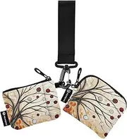 [XYMZR] Mini Zip Around Wristlet keychain Wallet Abstract Art Tree for Women Personalized Pattern Detachable Dual Pouch Wristlet Portable Wallet Phone Coin Purse, Multi-colored, One Size