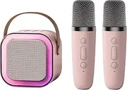 Mini Karaoke Machine for Kids and Adults Portable Bluetooth Speaker with 2 Wireless Microphones Pink Color