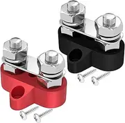 Anhoer 2 Pack 5/16" Battery Power Distribution Terminal Block M8 Dual Studs Battery Junction Post Studs Terminal Kit for Marine Boat Auto Car (Black + Red)