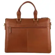 Pierre Cardin Mens Leather Briefcase Business Bag Shoulder Laptop Tote - Tan