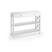 Costway 3-Tier Wood Console Table Hallway Display Desk w/Drawer & Open Shelf White