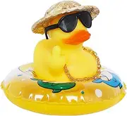 AOT 1PCS Summer Middle Finger Rubber Ducks,Jeeps Ducks for Ducking,with Mini Hat,Sunglasses,Necklace,Swimming Ring,Car Dashboard Decoration,Party Favor
